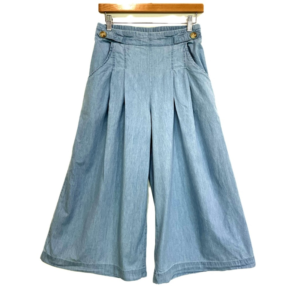 Cotton On 100% Cotton Light Blue Pleated Wide Leg Pants Culottes